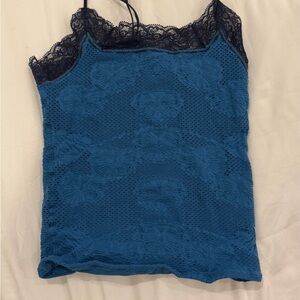 Free People Blue Camisole with Navy Lace Trim